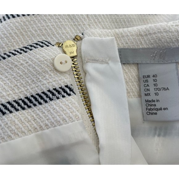 H&M Women's Size 10 Cream/White/Black Tweed Striped Summer Mini Skirt - Picture 6 of 6